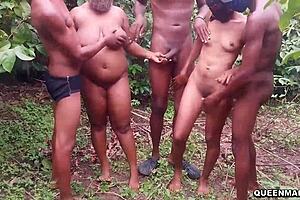 i got wrecked by african bbc and his buddies outdoors