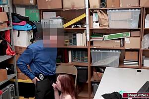 redhead shoplifter's shaved pussy gets ripped by officer's monster cock 😈👮‍♂️💦