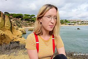 amelia orgasms solo with dildo in knee high stockings glasses