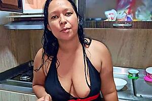 stepmom squirts hard in kitchen begging new stepson