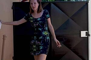 skinny slutty brunette smokes hot outdoors flashing petite tits