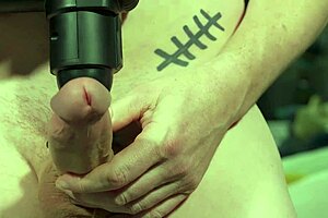 monster cock takes on vibrating massage gun outdoors