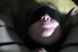 Hey, jerking my big cock over her blindfolded face but no cum today