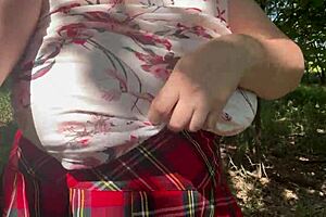 Big Boobed Milf Wife Masturbates Hairy Pussy Public in Forest