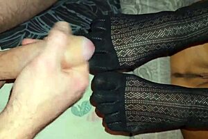 chubby blonde stepmom fingers pussy in socks with son