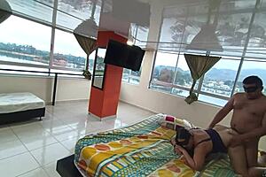 Boss's wife shares hotel bed on trip, takes full creampie inside