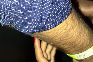 Went to swingers house, shared my pussy in glory hole, couldn't resist that huge cock while hubby jerked off