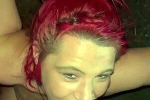 Redhead Hooker Strips Naked Sucks Deepthroat Cum in Mouth Backseat