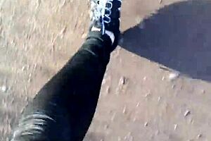 german chubby legs tease in new barefoot shoes outdoors