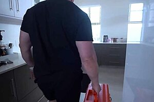 Stepmom rewards handyman stepson with blowjob ride creampie.