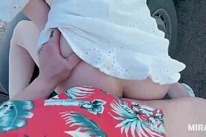 skinny teen small tits outdoor car fuck cum