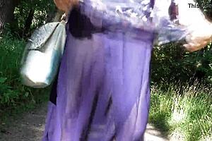 hairy mature flashes her beaver upskirt in public park like alladin pants