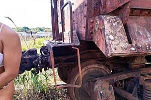 muscular hunk barebacks milf's tight ass outdoors like a total whore