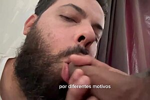Bearded gay man provides 10 blow jobs in total in a full video performing thru webcam